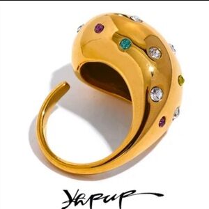 Trendy Luxury Shiny Cubic Zirconia Stainless Steel Chunky gold Ring